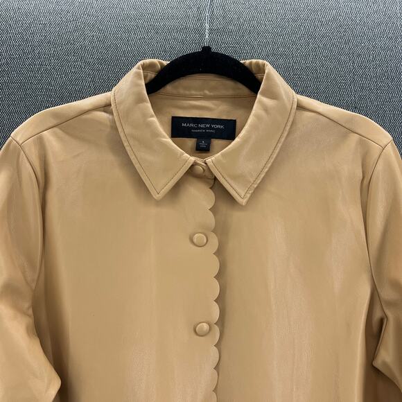 Marc New York Women's Faux Leather Cut Out Design Raw Edge Beige Jacket Size L - Picture 2 of 13